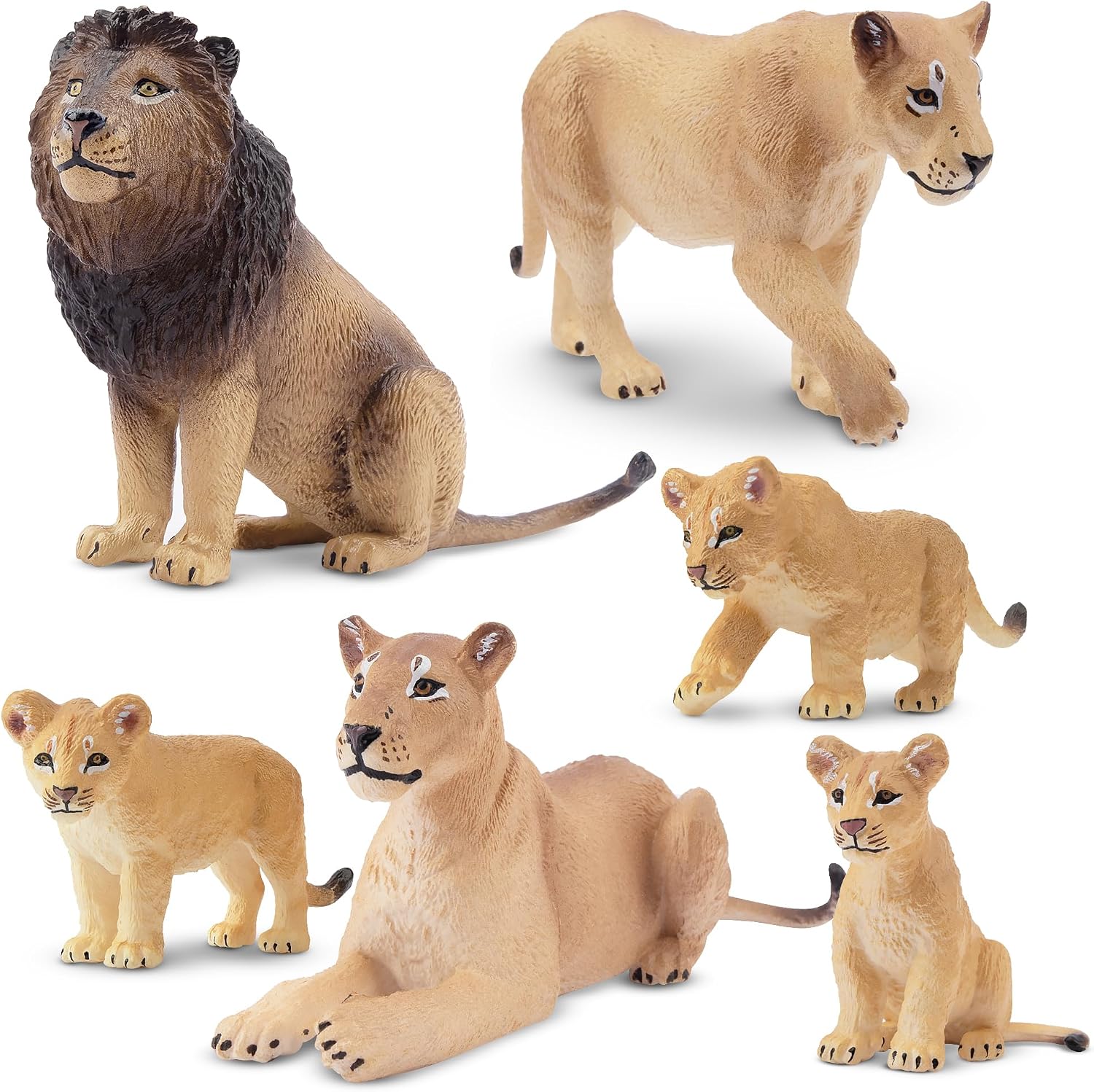 6pc Realistic Lion Figurines with Lion Cubs, 2-5"