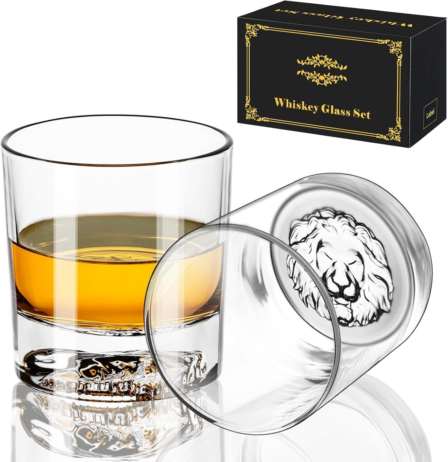 Whiskey Glasses with Lion Pattern, Set of 2