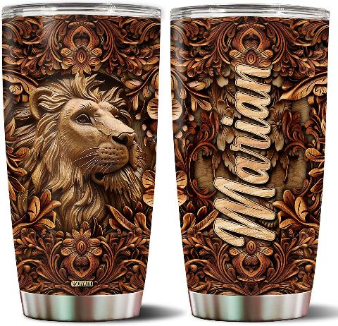 Lion 20oz Insulated Stainless Steel Tumbler, Custom Name